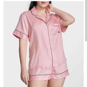 Satin Short Pajama Set Pink Leopard Victoria's Secret